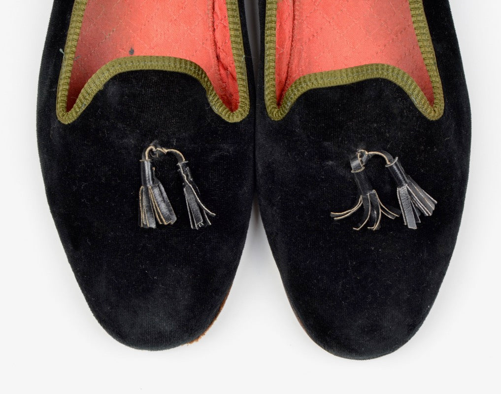 Turnbull &amp; Asser Slipper/Hausschuhe aus Samt Größe ca. 41,5 - Schwarz