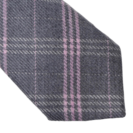 Andrew's Ties Plaid Wool Tie - Grey & Pink