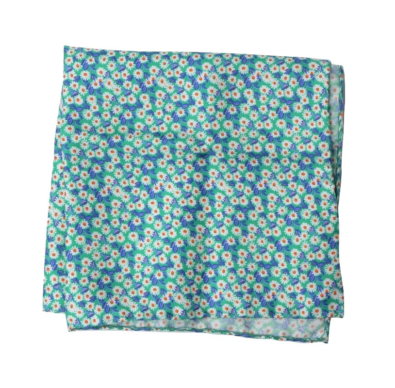 Silk Pocket Square Flower Print - Greens