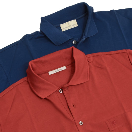 2x Ermenegildo Zegna Polo Shirts - Brick Red/Blue