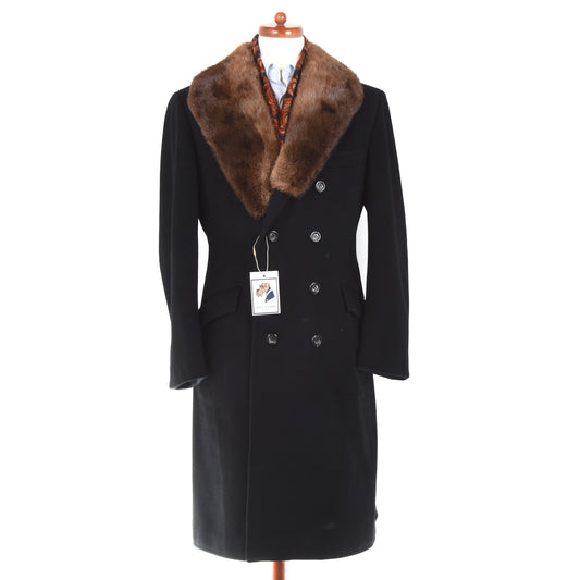 Vintage Wool-Cashmere Overcoat Feat. Fur Collar - Black