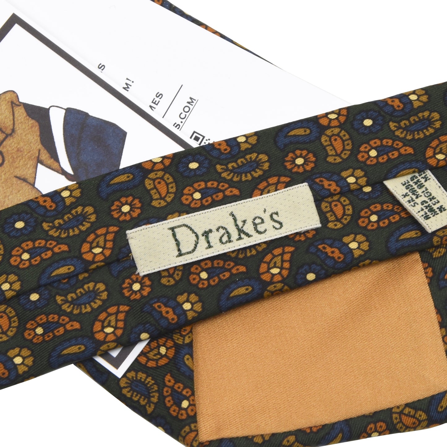 Drake's London Silk Tie - Green Paisley