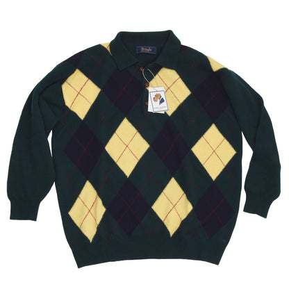 Pringle of Scotland Argyle Polo Pullover Größe L - Grünes Argyle