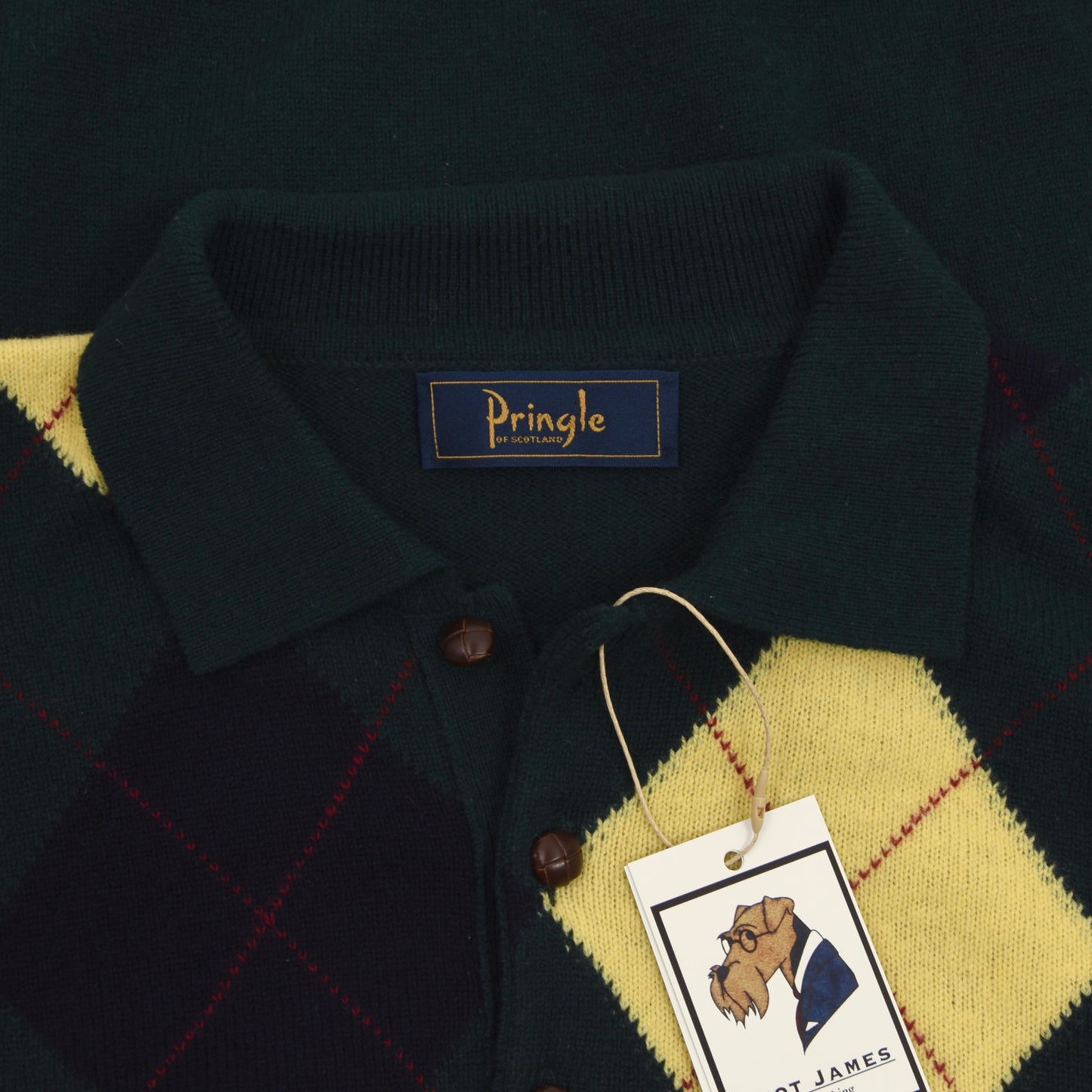 Pringle of Scotland Argyle Polo Pullover Größe L - Grünes Argyle