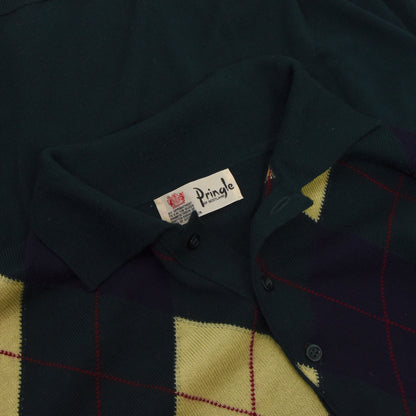 Pringle of Scotland Argyle Polo Pullover Größe XL - Grünes Argyle