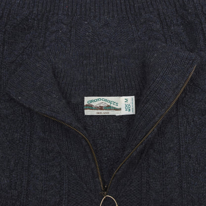 Aran Crafts 1/4 Zip Cableknit Wool Sweater - Blue