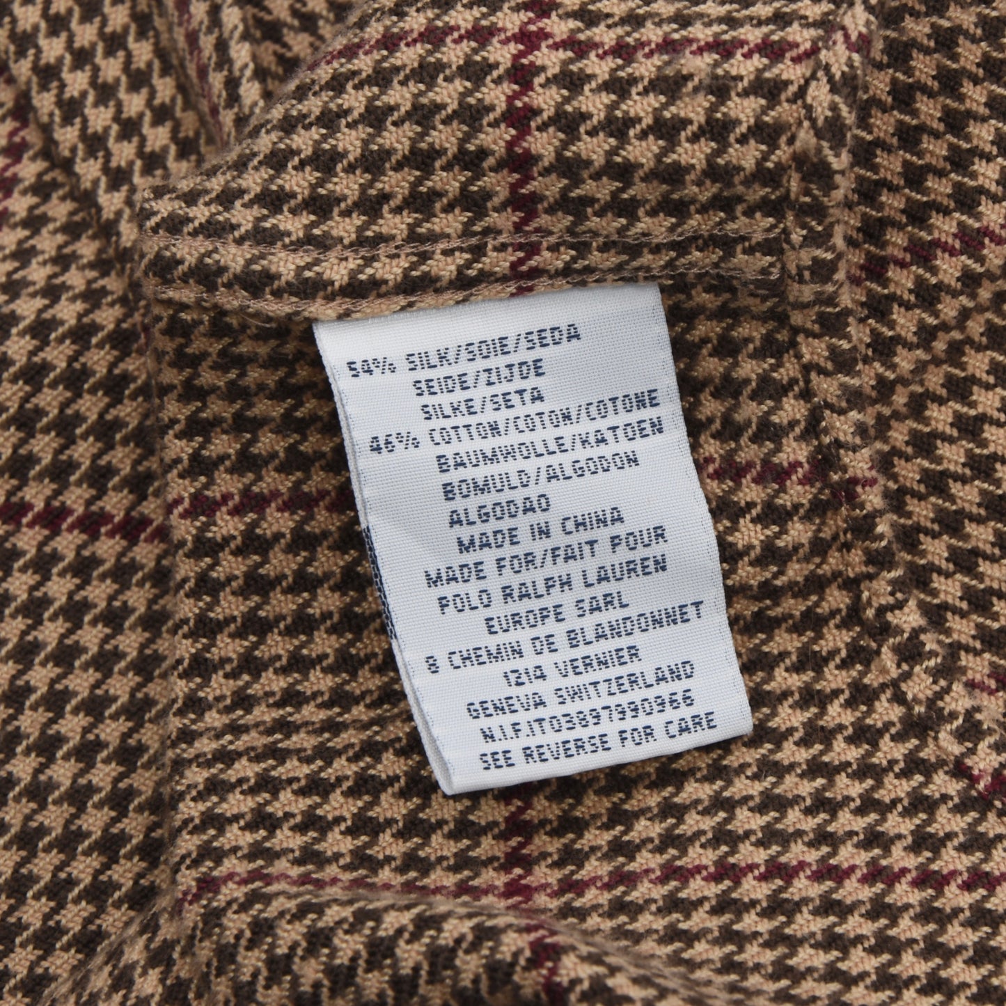 Polo Ralph Lauren Silk & Cotton Shirt Size S - Houndstooth
