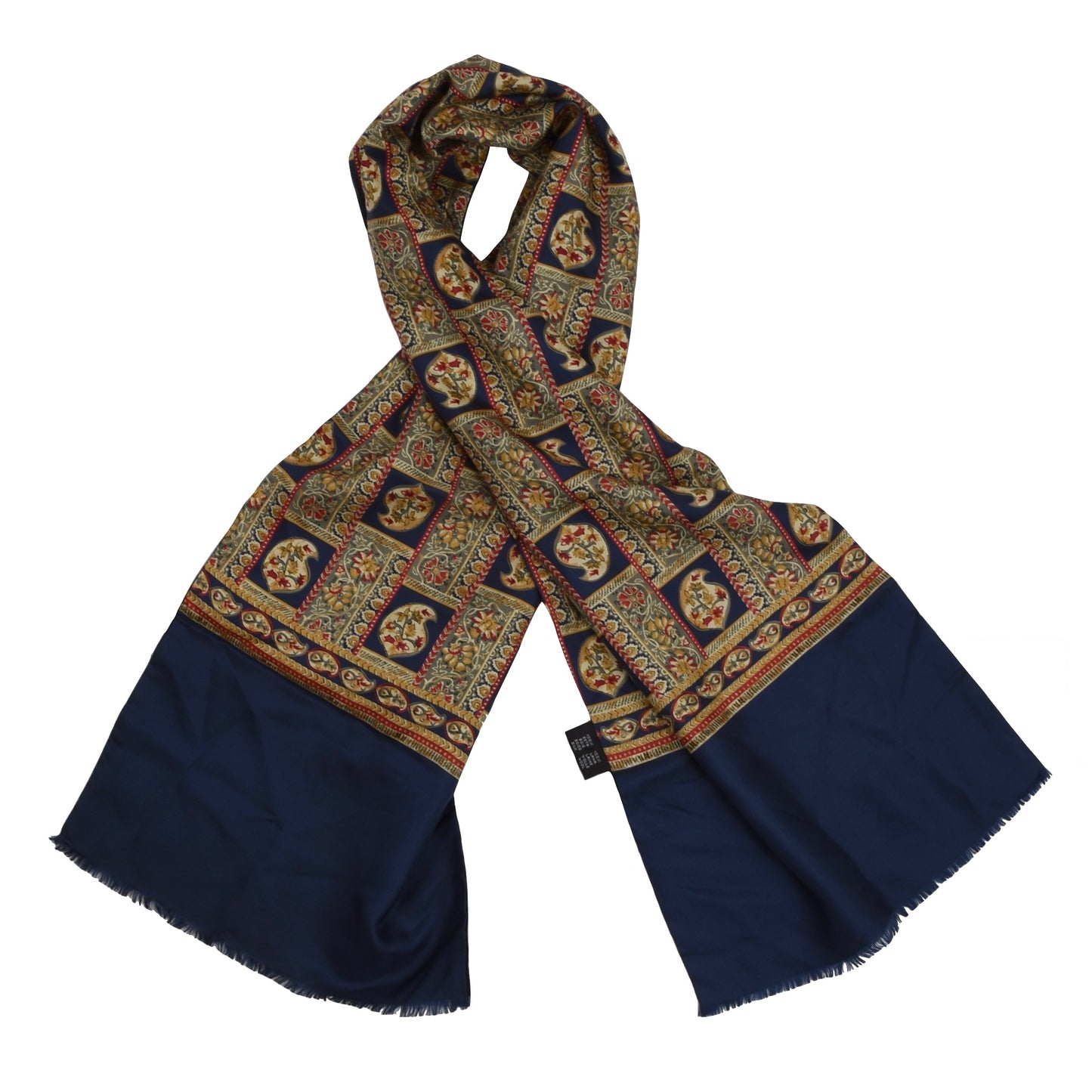 Classic Double Sided Silk/Wool Dress Scarf - Navy