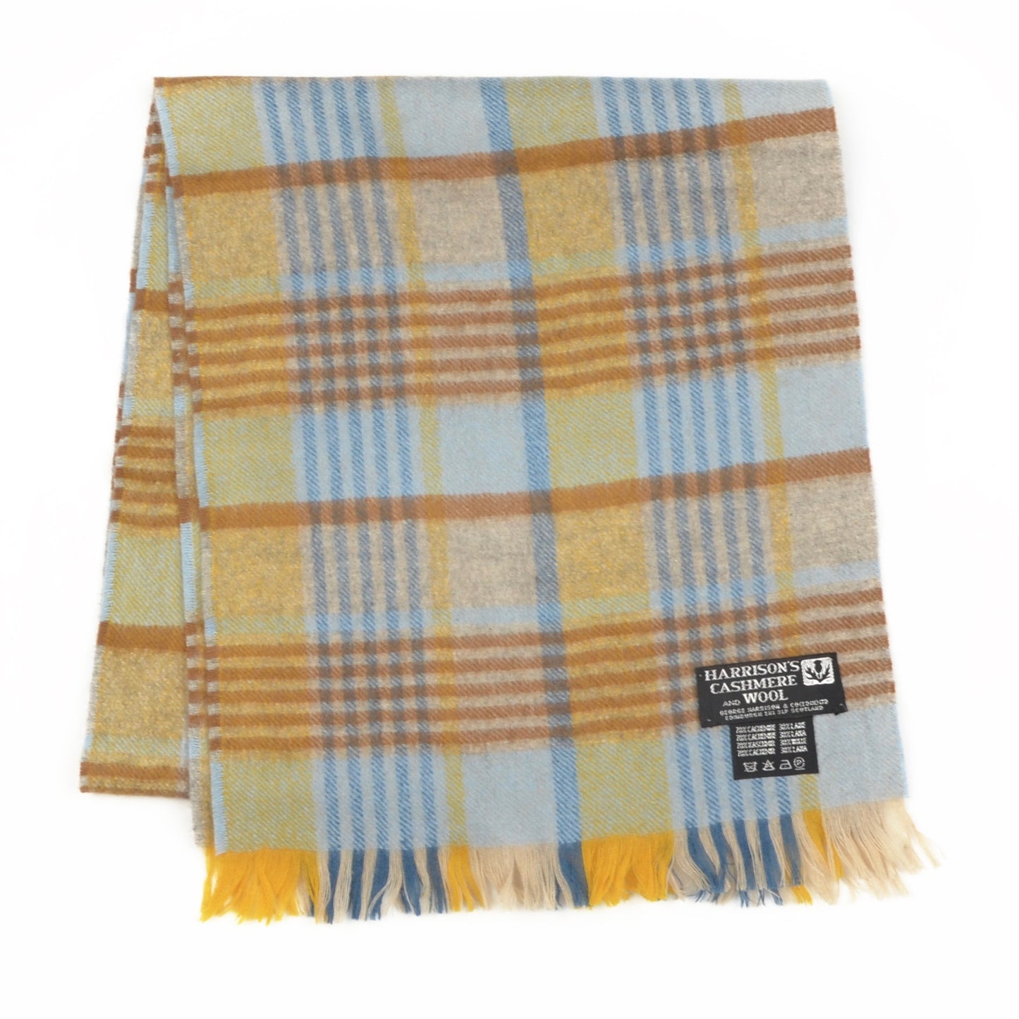 Plaid Cashmere & Wool Scarf by Harrisons - Blue & Yellow