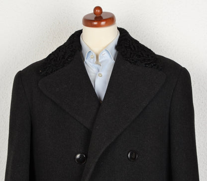1940 Bespoke Double-Breasted Overcoat Astrakahn Collar - Charcoal