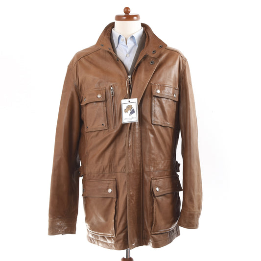 David Moore Leather Jacket Size 54 - Brown