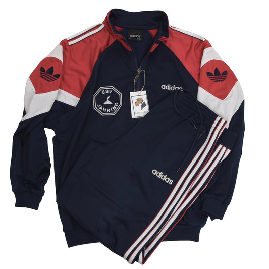 Vintage 90er Jahre Adidas Trainingsanzug Größe D7 - rot, weiß, Marine