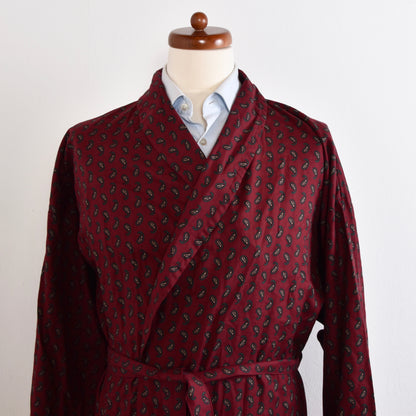 Classic Shawl Collar Wool Robe Size L - Burgundy Paisley