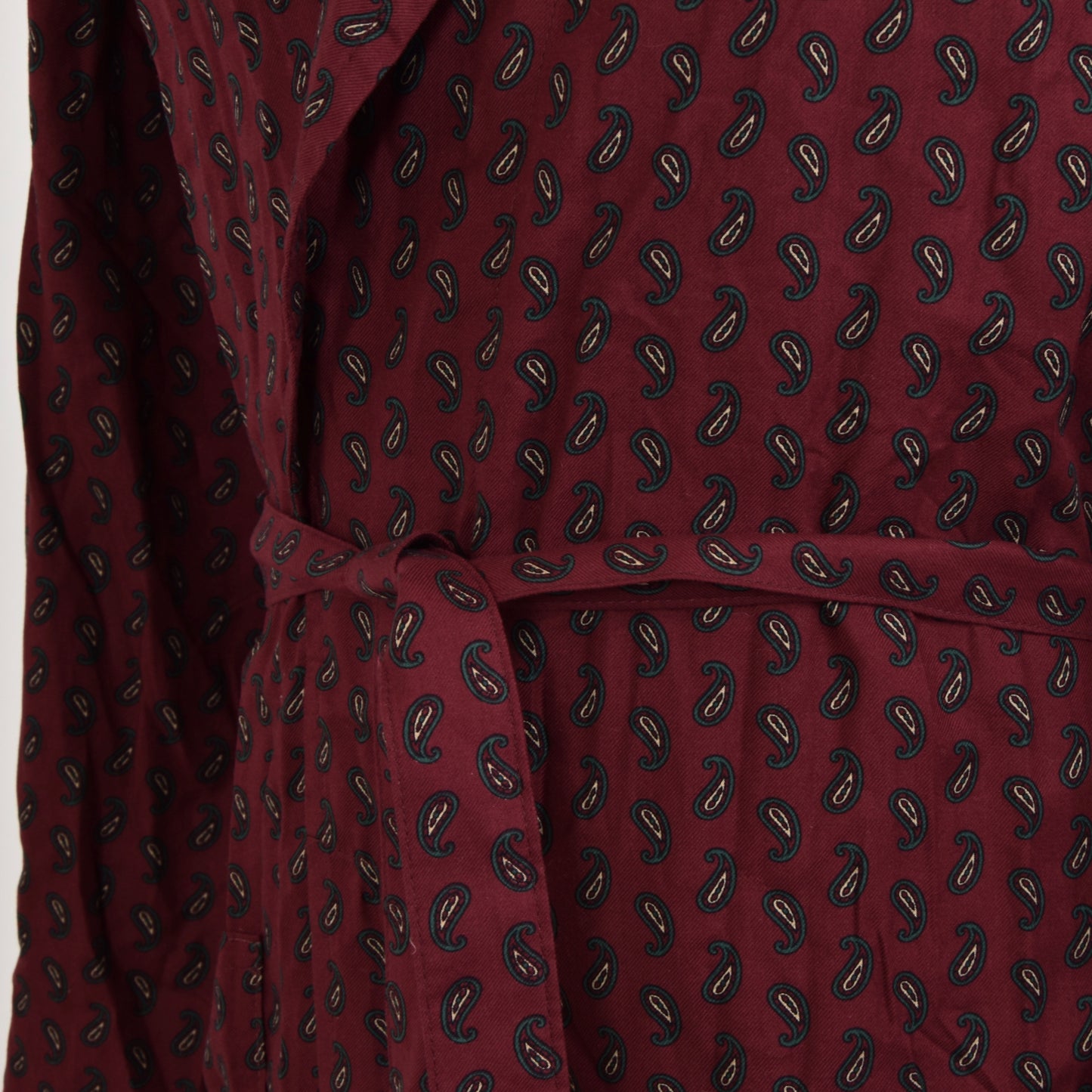 Classic Shawl Collar Wool Robe Size L - Burgundy Paisley