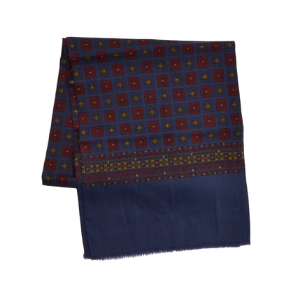 Wool/Silk Challis Dress Scarf - Blue & Red
