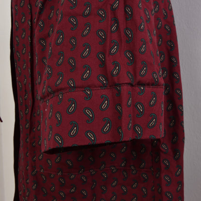 Classic Shawl Collar Wool Robe Size L - Burgundy Paisley