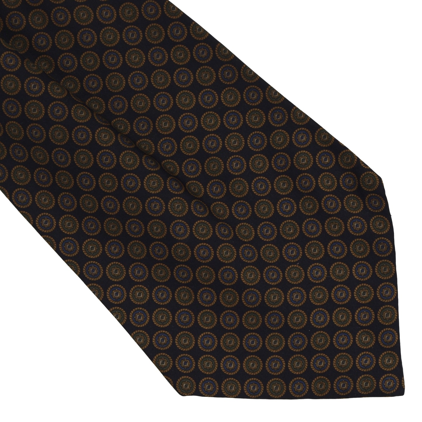 Ascot/Cravatte-Krawatte aus Seide – Marineblaue Medaillons