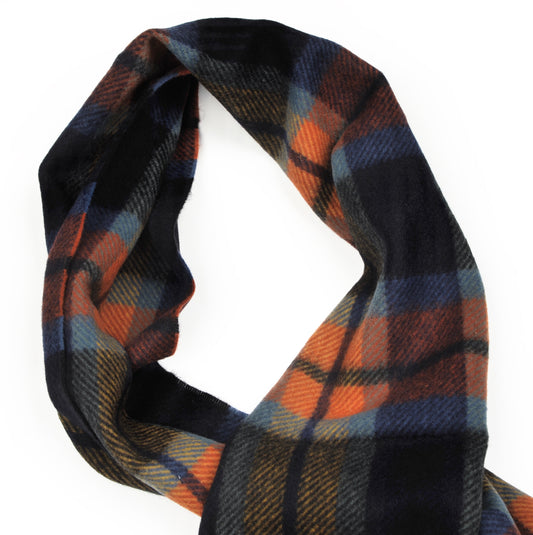 Plaid Wool Scarf by F. Uno - Navy & Orange