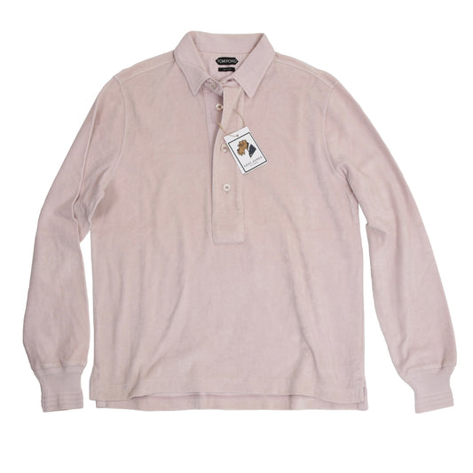 Tom Ford Frottee-Langarm-Poloshirt Größe 50 – Hellrosa