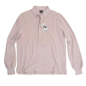 Tom Ford Frottee-Langarm-Poloshirt Größe 50 – Hellrosa