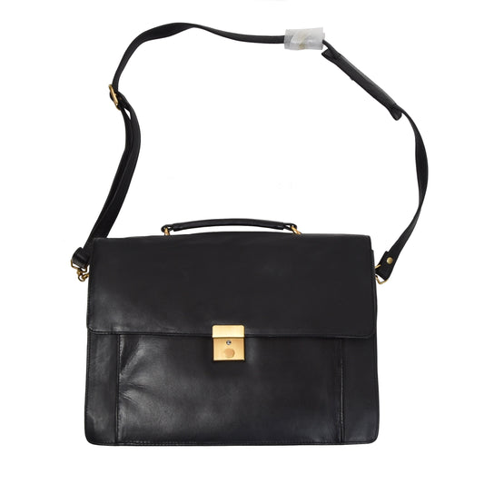 Leather Travel Shoulder Bag - Black