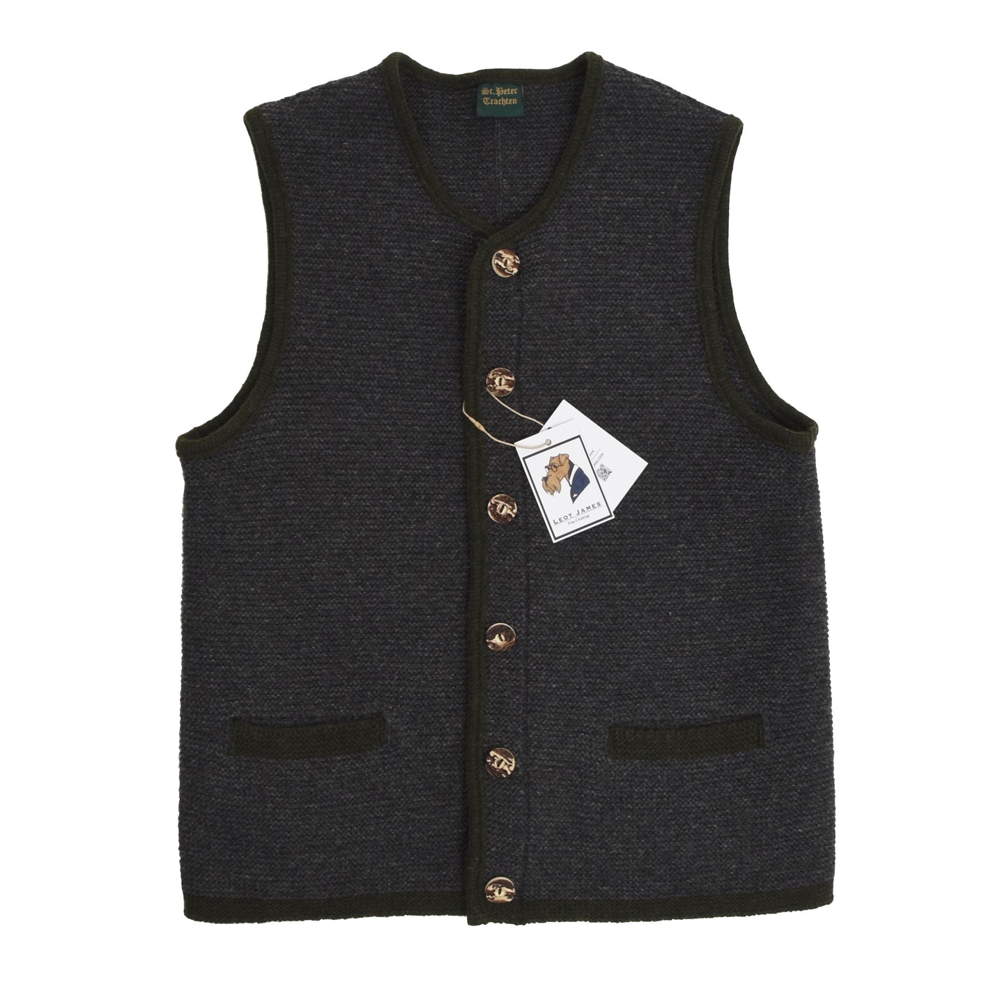 St. Peter Trachten Wool Sweater Vest/Trachtenweste Size 52 - Grey
