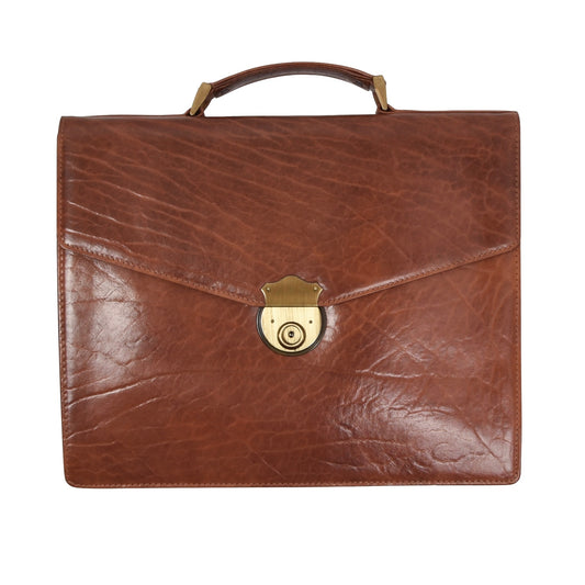 Textured Leather Briefcase - Brown