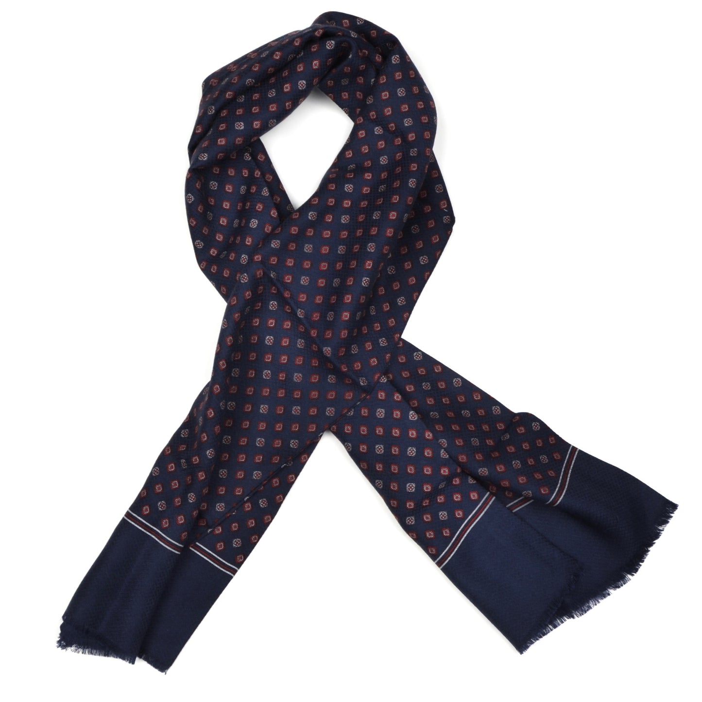 Wool & Silk Dress Scarf - Navy & Red