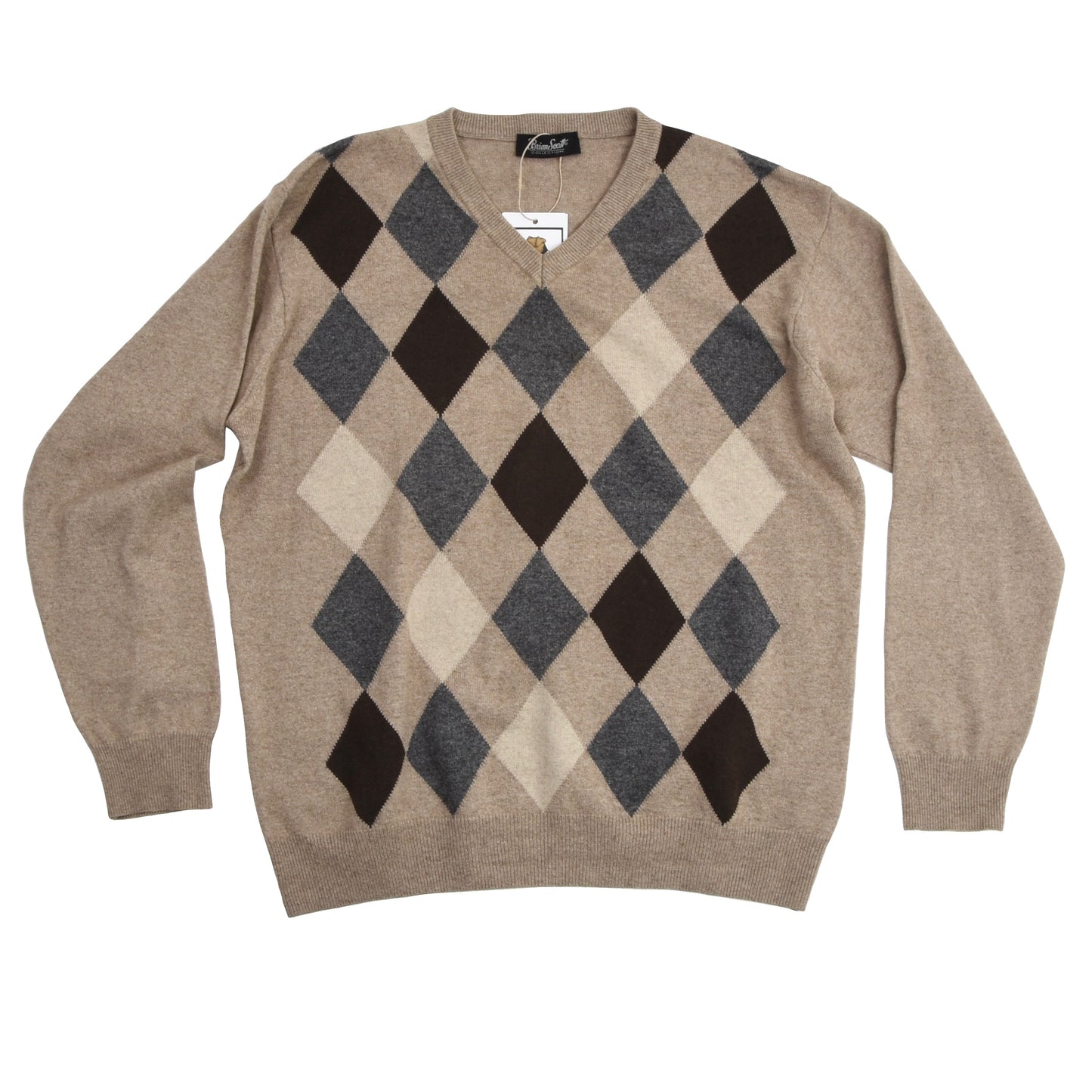 Brian Scott Collection Sweater 50/50 Cashmere/Silk Size M - Argyle