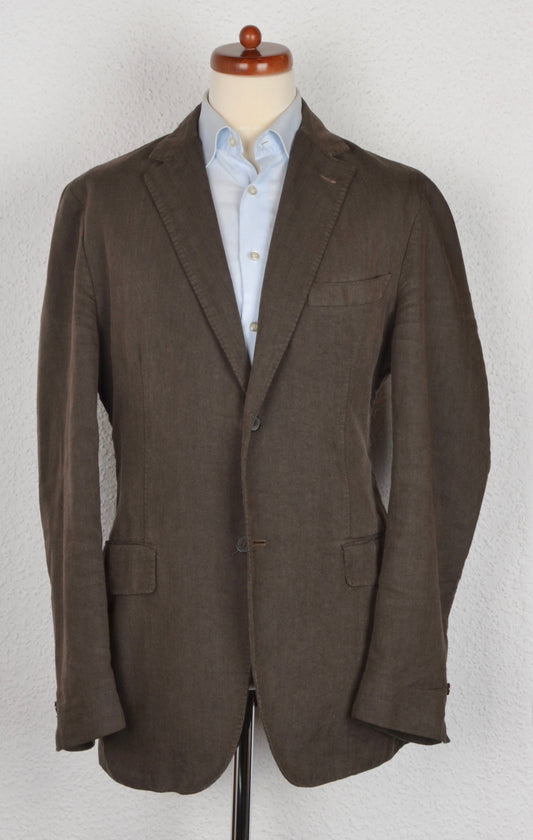 Paoloni Linen Blend Jacket Size 54 - Braun