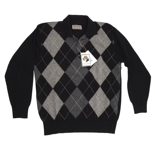 Vintage Ballantyne Argyle Polo Sweater - Black