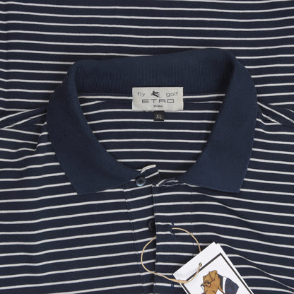 Etro Milano Golf Poloshirt Größe XL - Blau/Weiß gestreift