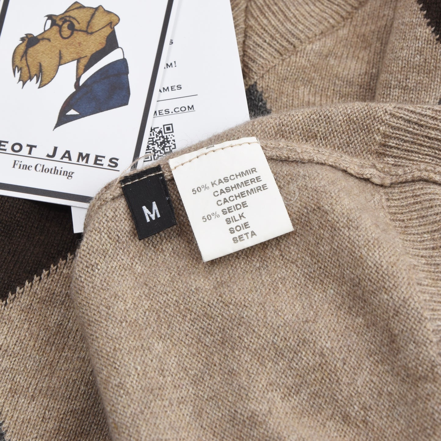 Brian Scott Collection Pullover 50/50 Kaschmir/Seide Größe M - Argyle