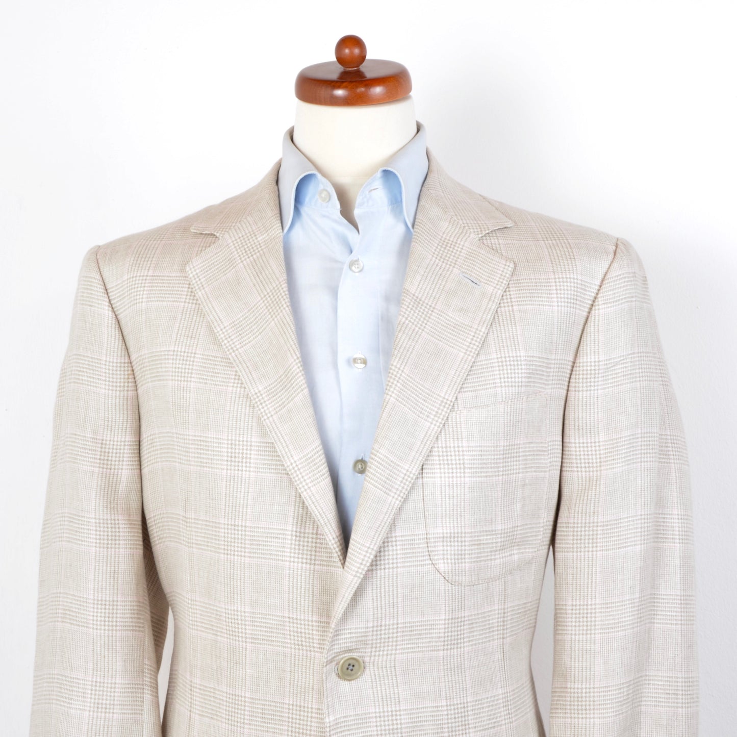 Sartoria Partenopea 100% Linen Jacket Size 58 - White/Grey/Pink Plaid