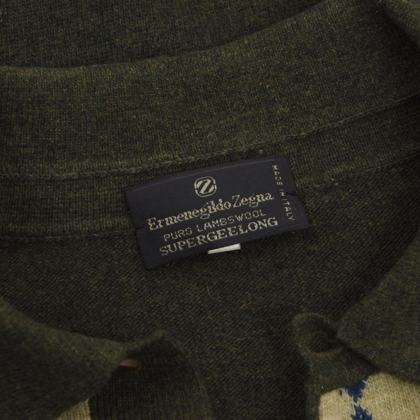 Ermenegildo Zegna Wool Polo Sweater Pullover Größe 54 - Green Argyle