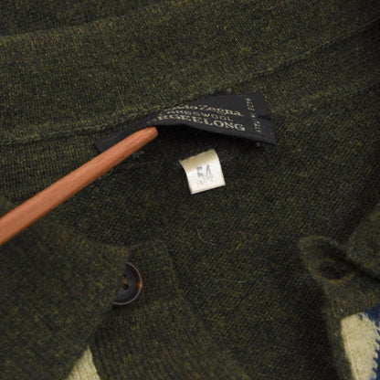 Ermenegildo Zegna Wool Polo Sweater Pullover Größe 54 - Green Argyle