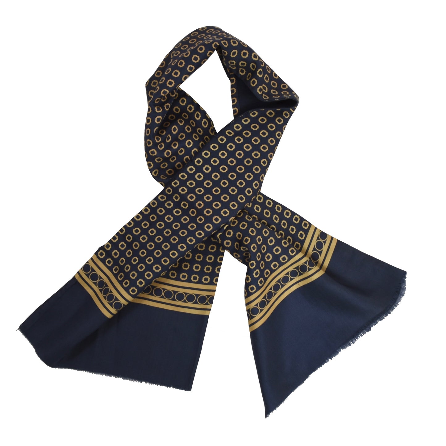 Classic Double-Sided Silk/Wool Dress Scarf - Navy