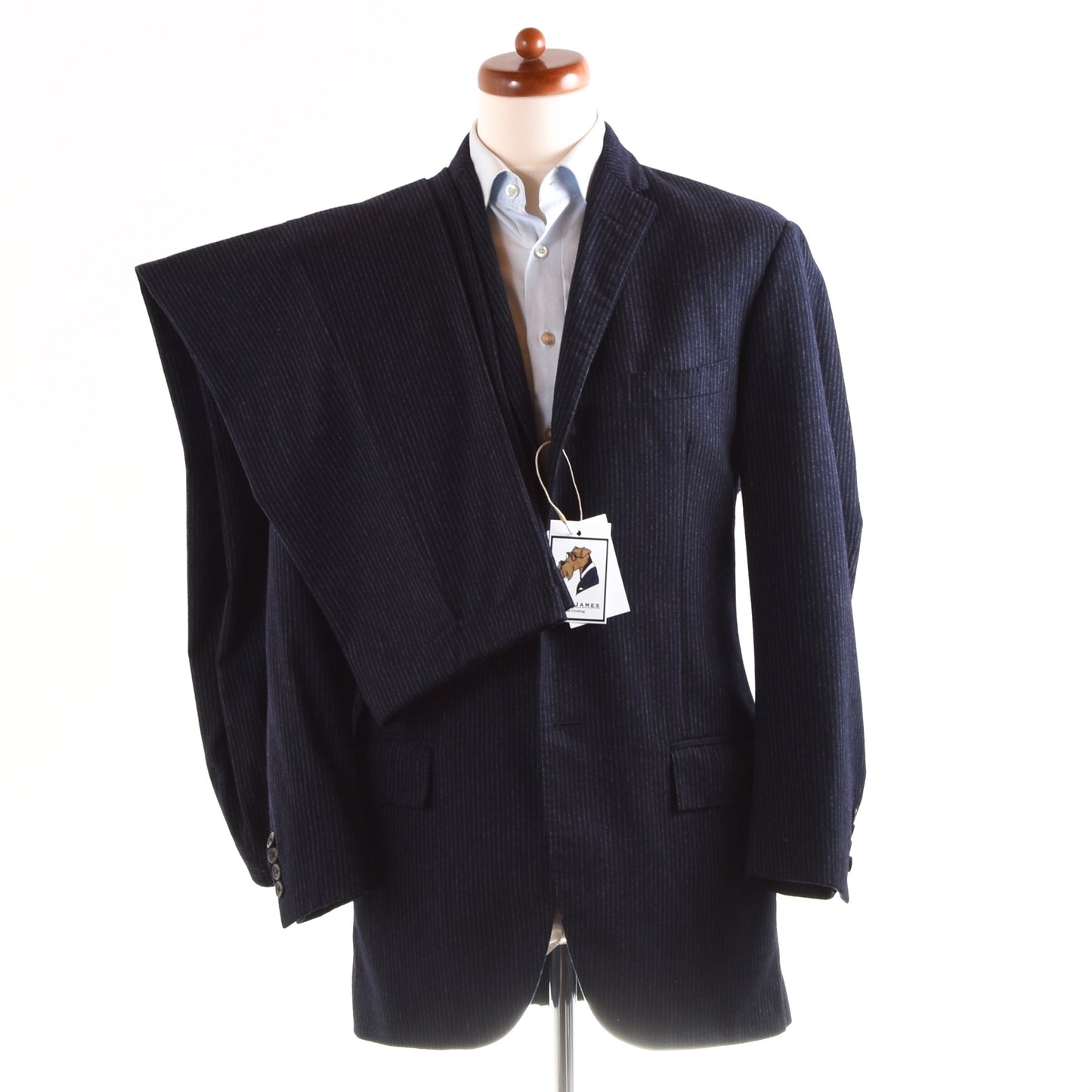 Polo Ralph Lauren x Corneliani Flannel Suit Size 40 L - Navy Blue Chalk Stripe