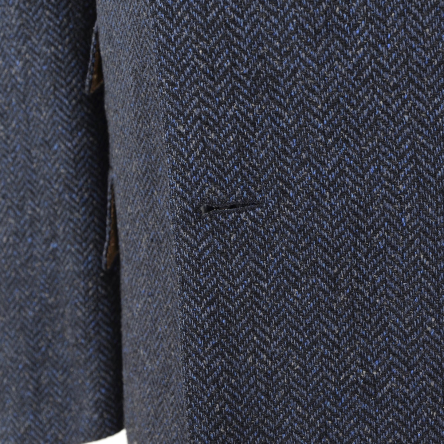 Country Life Seiden-Tweed-Jacke, Größe 54, blaues Fischgrätenmuster