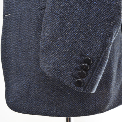 Country Life Seiden-Tweed-Jacke, Größe 54, blaues Fischgrätenmuster