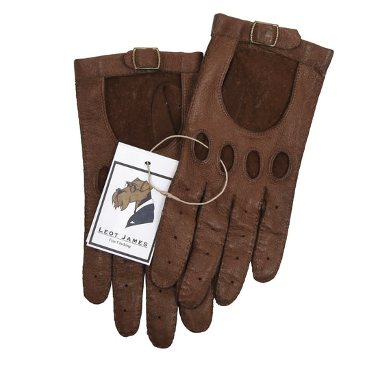 Classic Unlined Leather Driving Gloves - Brown