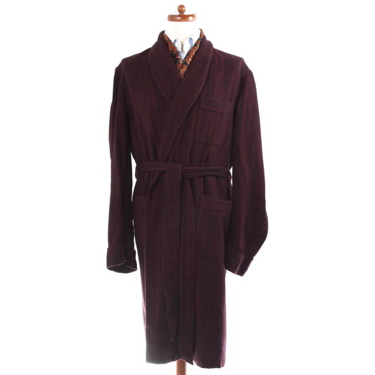 Classic Shawl Collar Wool Robe - Burgundy/Black Stripes