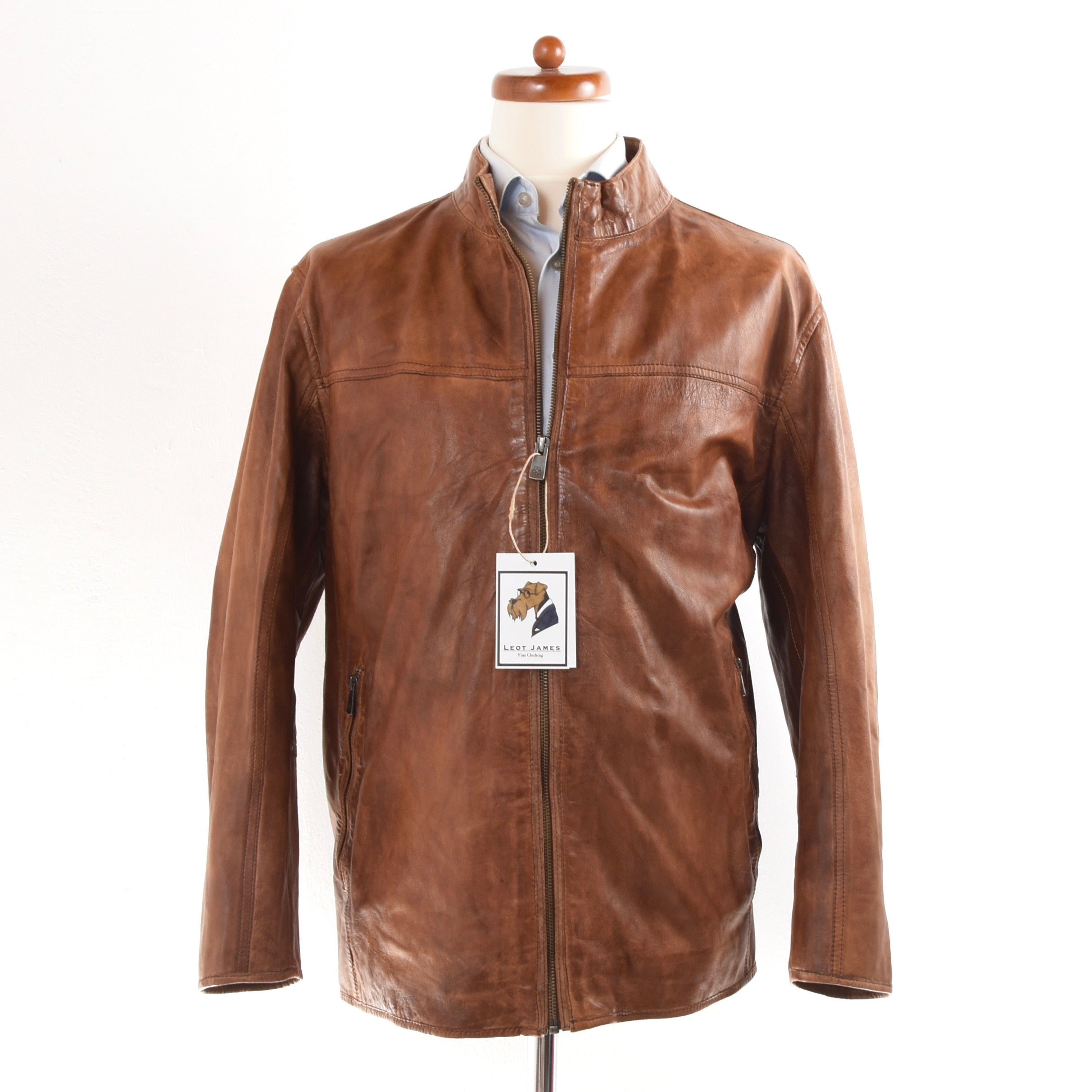 Men's Milestone Brown Authentic Leather Jacket L Handcrafted Biker Zips  German | eBay