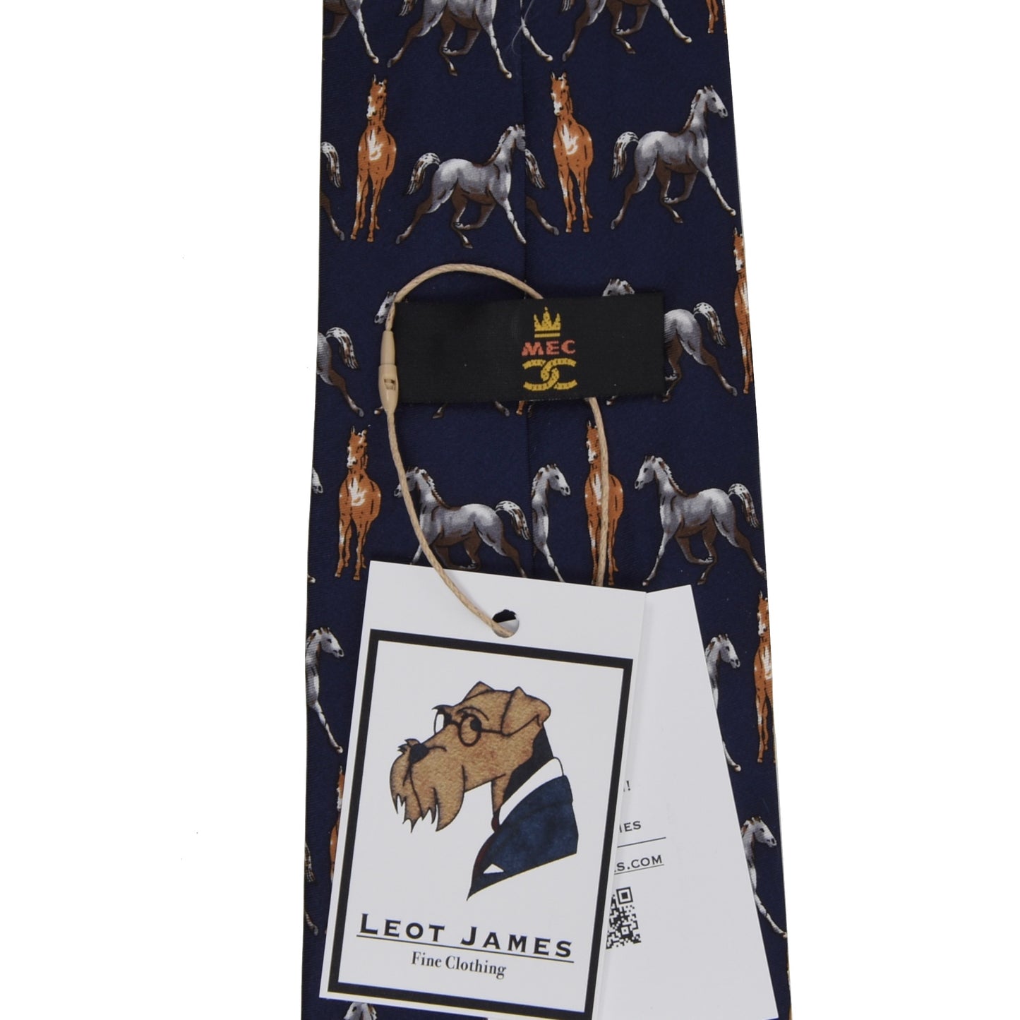 Horse Themed Printed Silk Tie - Navy
