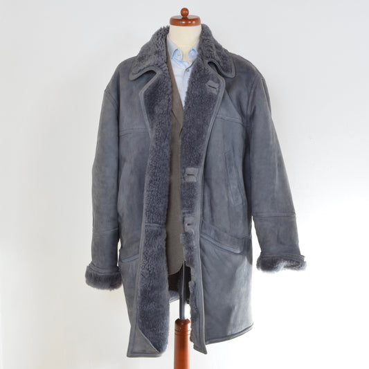 Shearling Mantel Größe 58 - Blau-Grau