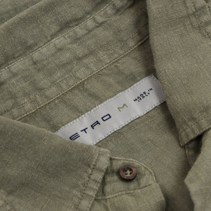 Etro Milano 100% Leinenhemd Größe M - Armeegrün