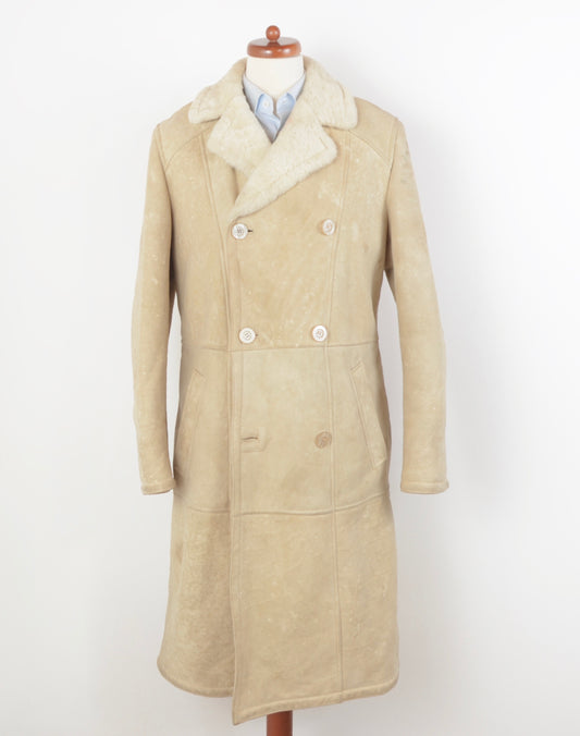 Full Length Double-Breasted Shearling Coat Size - Cream