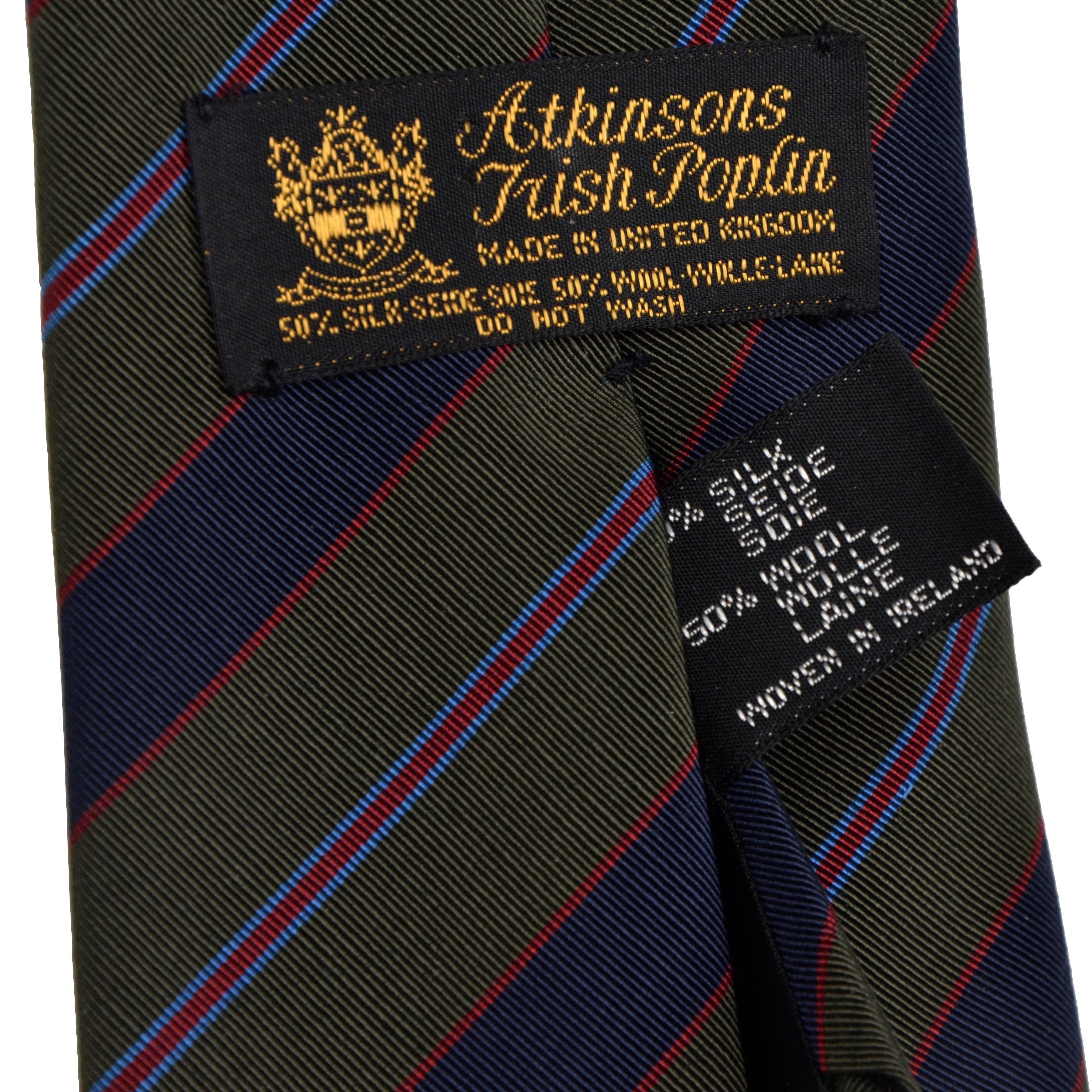 Atkinsons Irish Poplin Tie Wool Silk Green Blue Red Stripe