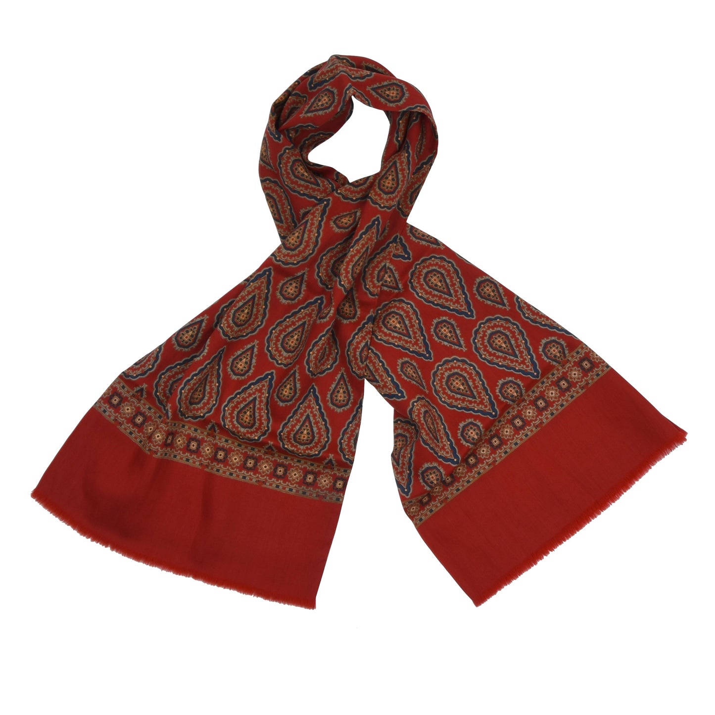 Classic Wool-Silk Challis Dress Scarf - Red Medallions