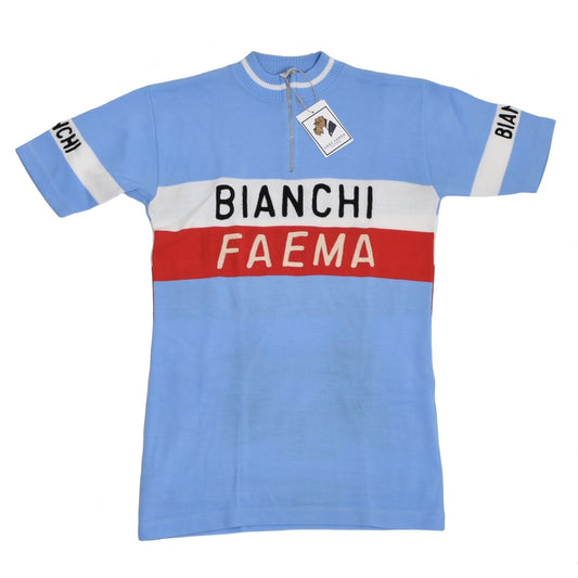 Vintage Bianchi Faema 1978 Acrylic Cycling Jersey Size 5 - Blue